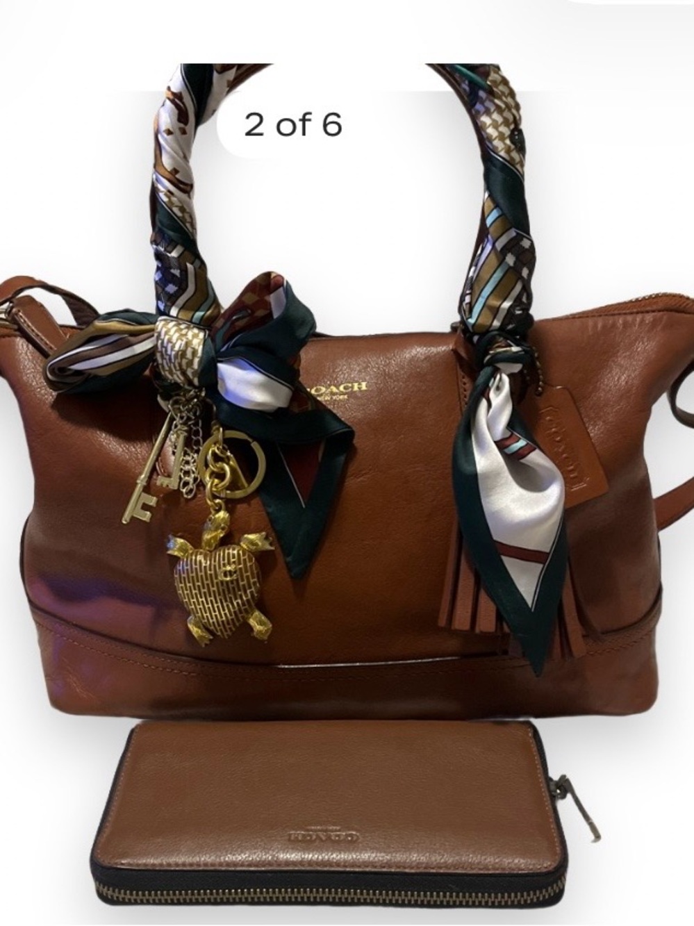 Coach Legacy molly Brown Leather Shoulder Bag with Twill-Scarf Handles